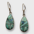 Bronze Inlay Multi-Stone Handmade Teardrop Shape Hook Earrings