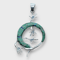 Handmade Inlay Different Stones Sterling Silver Lizard Round Shape Pendant