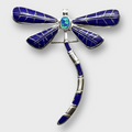 Sterling Silver Handmade Inlay Different Stones Dragonfly Shape Pin and Pendant