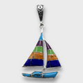 Sterling Silver Inlay Different Stones Shells Sailboat Shape Pendant