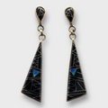 Bronze Inlay Stones Teardrop Triangle Post Dangle Earrings