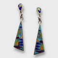 Bronze Inlay Stones Teardrop Triangle Post Dangle Earrings