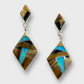 Sterling Silver Inlay Stone Rhombus Kite Shape Post Dangle Earrings