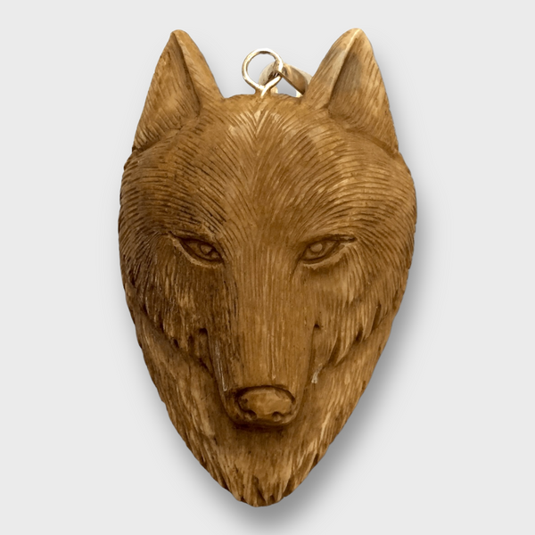 Handmade Bone Carved Animal Wolf Head Shape Detailed Pendant