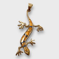 Bronze Handmade Inlay Multi-Stone Long Lizard Gecko Pendant