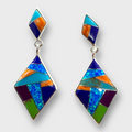 Sterling Silver Inlay Stone Rhombus Kite Shape Post Dangle Earrings