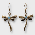 Bronze Inlay Stones Handmade Dragonfly Shape Hook Earrings