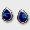 Sterling Silver Handmade Inlay Different Stones Small Teardrop Shape Stud Post Earrings