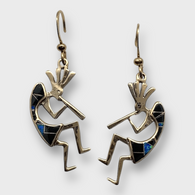 Bronze Handmade Inlay Stones Kokopelli Shape Hook Earrings