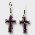 Bronze Handmade Different Stones Inlay Cross Hook Earrings