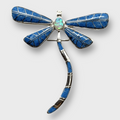 Sterling Silver Handmade Inlay Different Stones Dragonfly Shape Pin and Pendant