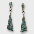 Bronze Inlay Stones Teardrop Triangle Post Dangle Earrings