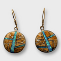 Bronze Handmade Inlay Different Stones Round Circle Hook Earrings