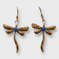 Bronze Inlay Stones Handmade Dragonfly Shape Hook Earrings