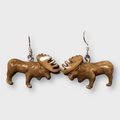 Bone Carved Eating Full Elk Body No Paint Handmade Detailed Hook Dangle Earrings