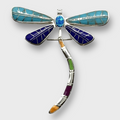 Sterling Silver Handmade Inlay Different Stones Dragonfly Shape Pin and Pendant