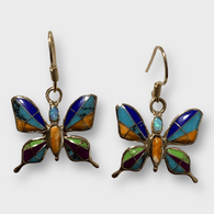 Bronze Inlay Different Stones Handmade Butterfly Shape Hook Earrings