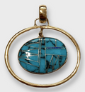 Bronze Handmade Inlay Multi-Stone Round Oval Hollow Breathable Pendant