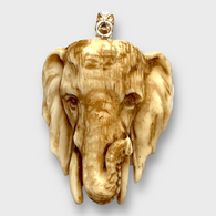 Handmade Bone Carved Elephant Head Shape Curved Back No Paint Detailed Pendant