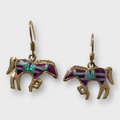 Bronze Inlay Handmade Different Stones Horse Shape Hook Earrings