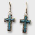 Bronze Handmade Different Stones Inlay Cross Hook Earrings