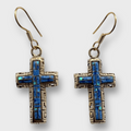 Bronze Handmade Different Stones Inlay Cross Hook Earrings