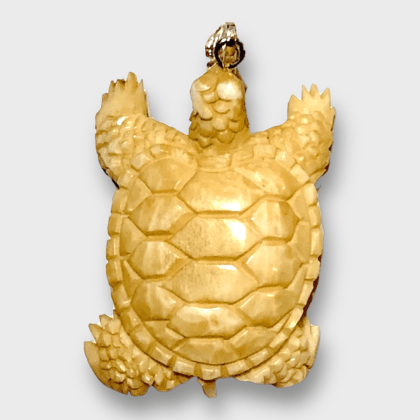 Bone Carved Handmade Small Turtle with Shell Shape No Paint Detailed Pendant