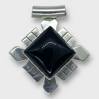 Sterling Silver Inlay Black Onyx Diamond Shape One piece Pendant