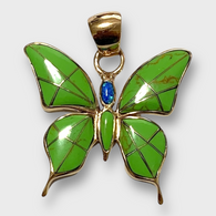 Bronze Handmade Inlay Different Stones Larger Butterfly Pendant