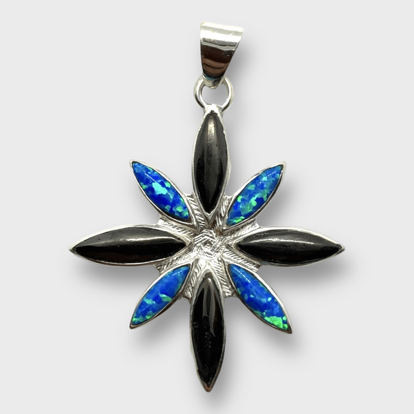 Handmade Inlay Different Stones Sterling Silver Flower Star Shape Pendant