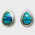 Sterling Silver Handmade Inlay Different Stones Small Teardrop Shape Stud Post Earrings