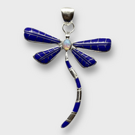 Sterling Silver Inlay Handmade Different Stones Large Dragonfly Pendant