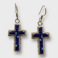 Bronze Handmade Different Stones Inlay Cross Hook Earrings