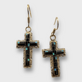 Bronze Handmade Different Stones Inlay Cross Hook Earrings