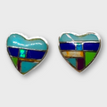 Sterling Silver Handmade Inlay Stones Heart Shape Small Stud Earrings