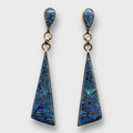 Bronze Inlay Stones Teardrop Triangle Post Dangle Earrings