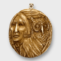 Bone Carved Handmade Indian Head with Owl Feather Round Circular Shape Curved Back No Paint Detailed Pendant