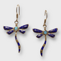 Bronze Inlay Stones Handmade Dragonfly Shape Hook Earrings