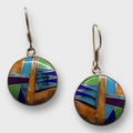 Bronze Handmade Inlay Different Stones Round Circle Hook Earrings