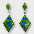 Sterling Silver Inlay Stone Rhombus Kite Shape Post Dangle Earrings