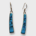 Bronze Inlay Stones Handmade Curved Sticks Hook Earrings