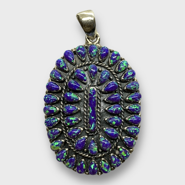 Sterling Silver Inlay Southwestern Teardrop Needlepoint Purple Opal Round Oval Pendant