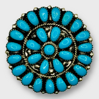 Navajo Handmade Sterling Silver Round Cluster Turquoise Pin and Pendant