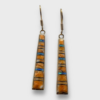 Bronze Handmade Inlay Stones Straight Sticks Hook Earrings