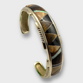 Bronze Handmade Inlay Stones Ridged Edges Cuff Bracelet