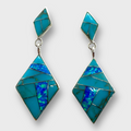 Sterling Silver Inlay Stone Rhombus Kite Shape Post Dangle Earrings