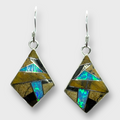 Sterling Silver Handmade Inlay Stones with Opal Rhombus Kite Shape Hook Earrings