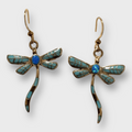 Bronze Inlay Stones Handmade Dragonfly Shape Hook Earrings