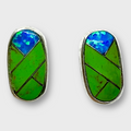 Sterling Silver Inlay different Stones Long Oval Round Shape Post Earrings