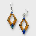 Handmade Inlay Stones Sterling Silver with Opal Hollow Diamond Shape Hook Earrings